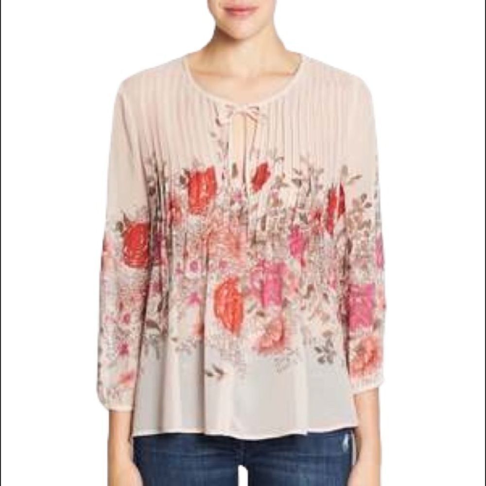 JOIE Silk Popover Floral Print Blouse Pink XS
